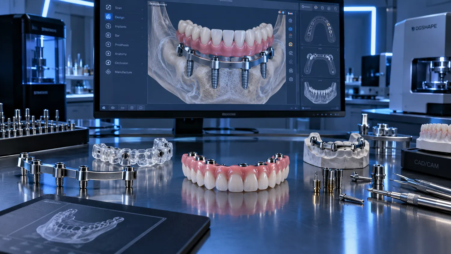 Diseño digital de barras, prótesis híbridas y rehabilitaciones completas sobre implantes en flujo CAD/CAM