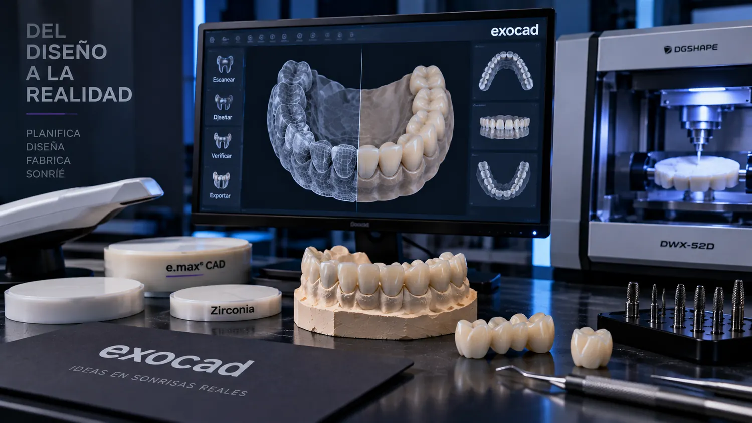 Flujo digital dental completo desde el diseño CAD/CAM hasta la fabricación de restauraciones